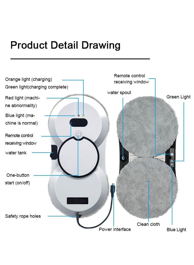 Window Glass Cleaning Automatic Smart Robot with Ultrasonic Water Spray And Control for Outdoor/Indoor Windows Table Tile Ceiling HCR-10 80W 2800pA