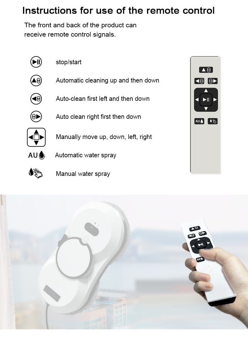 Window Glass Cleaning Automatic Smart Robot with Ultrasonic Water Spray And Control for Outdoor/Indoor Windows Table Tile Ceiling HCR-10 80W 2800pA