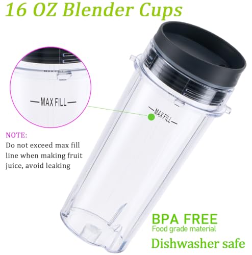 ABTER Replacement16oz Blender Cup for Ninja,Single Serve Blender Cup With Lids Set For BL770 BL780 BL660 BL740 BL810 Nutri Ninja Series Blenders (2-pack) - Image 3