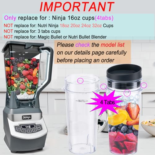 ABTER Replacement16oz Blender Cup for Ninja,Single Serve Blender Cup With Lids Set For BL770 BL780 BL660 BL740 BL810 Nutri Ninja Series Blenders (2-pack) - Image 2