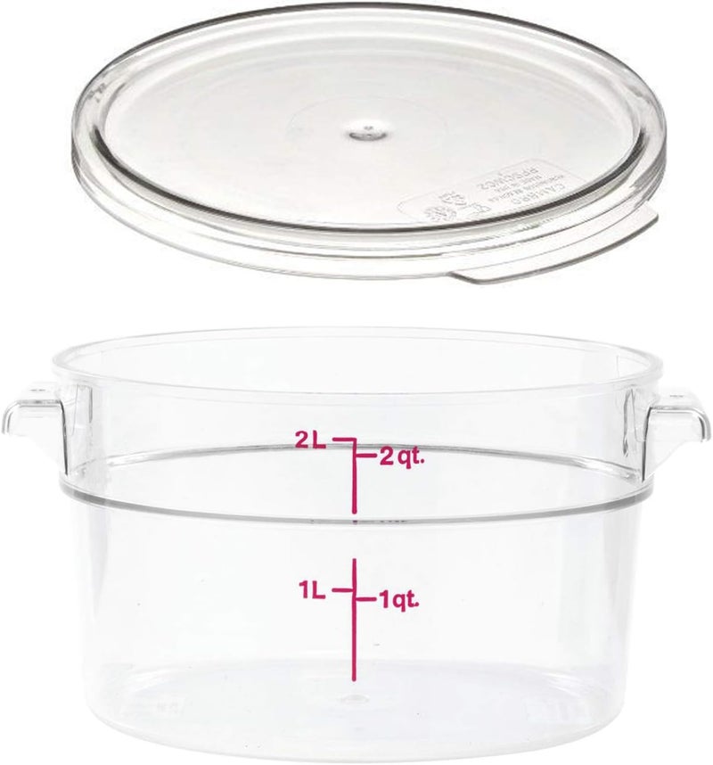 Cambro RFSCW2135 Camwear 2-Quart Clear Round Food Storage Container with RFSCWC2135 Clear Round Lid - Image 1
