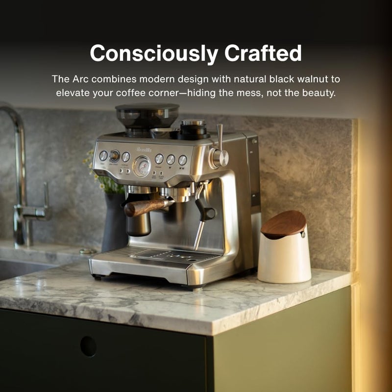 CREMA Coffee Products Arc Knock Box | Holds 12â€“16 Espresso Pucks | Durable Stain Resistant Build with Non Slip Base | Easy Clean Up Moisture Control | White Base & Walnut Plastic Lid - Image 3