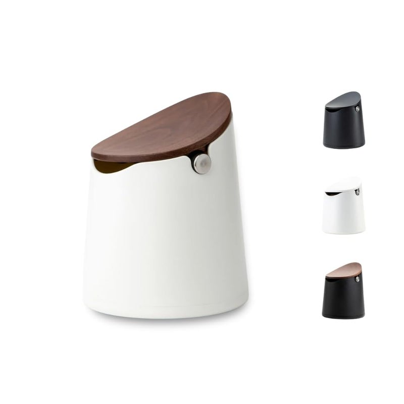 CREMA Coffee Products Arc Knock Box | Holds 12â€“16 Espresso Pucks | Durable Stain Resistant Build with Non Slip Base | Easy Clean Up Moisture Control | White Base & Walnut Plastic Lid - Image 1