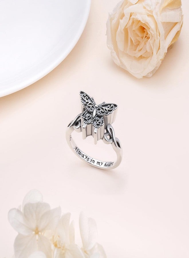 DAOCHONG 925 Sterling Silver Butterfly Urn Rings for Ashes Memorial Jewelry Ashes Ring for Human Pet Cremation Jewelry for Ashes for Women Keepsake Ring for Ashes of Loved Ones - Image 3
