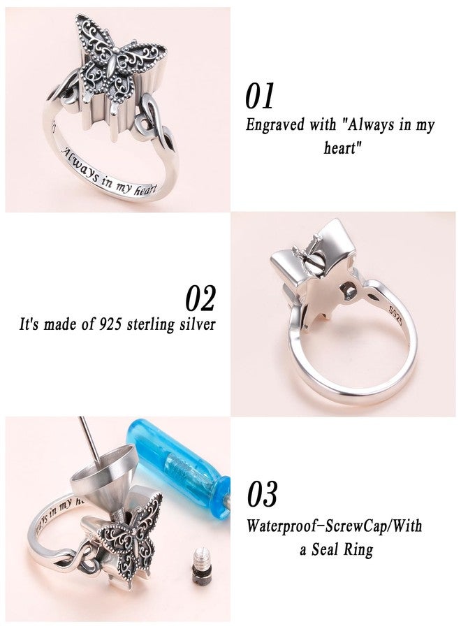 DAOCHONG 925 Sterling Silver Butterfly Urn Rings for Ashes Memorial Jewelry Ashes Ring for Human Pet Cremation Jewelry for Ashes for Women Keepsake Ring for Ashes of Loved Ones - Image 4