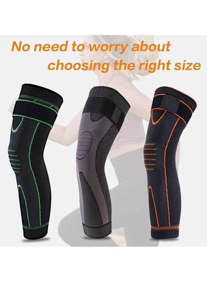 Compression Leg Sleeves with Elastic Straps for Men & Women - Extra Long Knee Braces for Basketball, Football, Joint Pain - ACL Support - L - Image 2