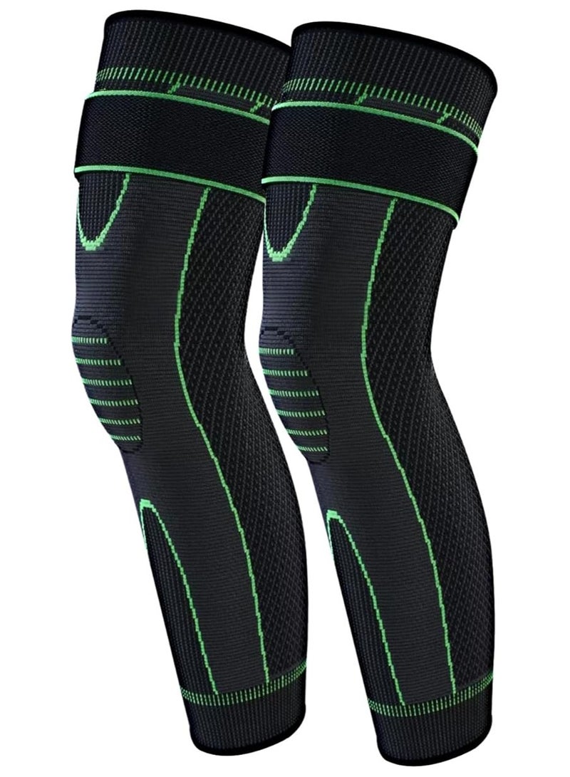 Compression Leg Sleeves with Elastic Straps for Men & Women - Extra Long Knee Braces for Basketball, Football, Joint Pain - ACL Support - L - Image 1
