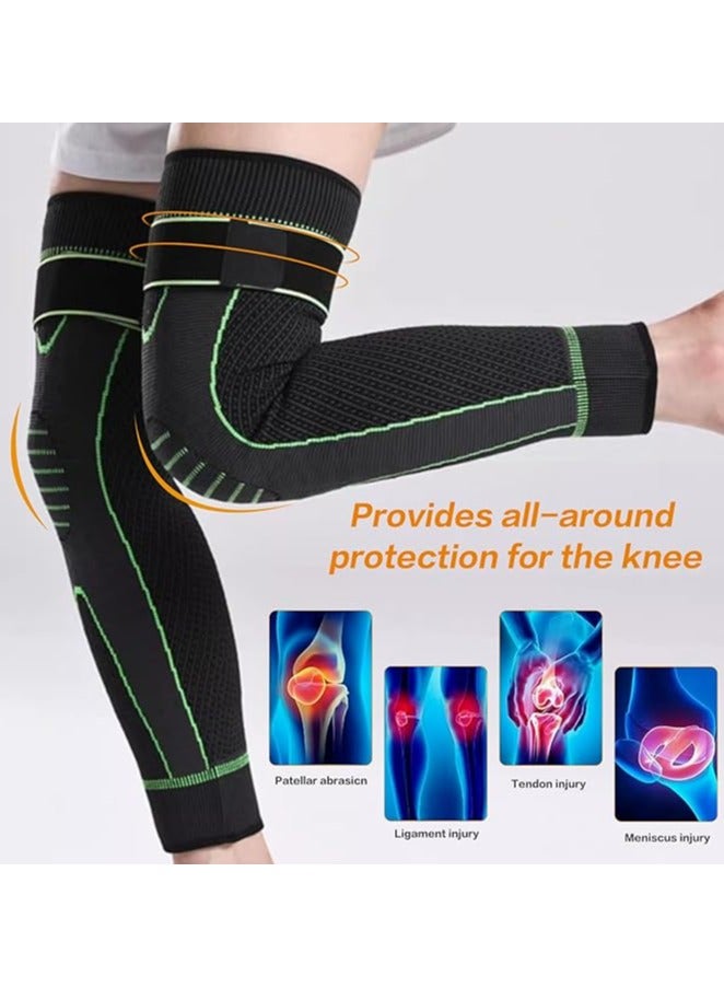 Compression Leg Sleeves with Elastic Straps for Men & Women - Extra Long Knee Braces for Basketball, Football, Joint Pain - ACL Support - L - Image 4