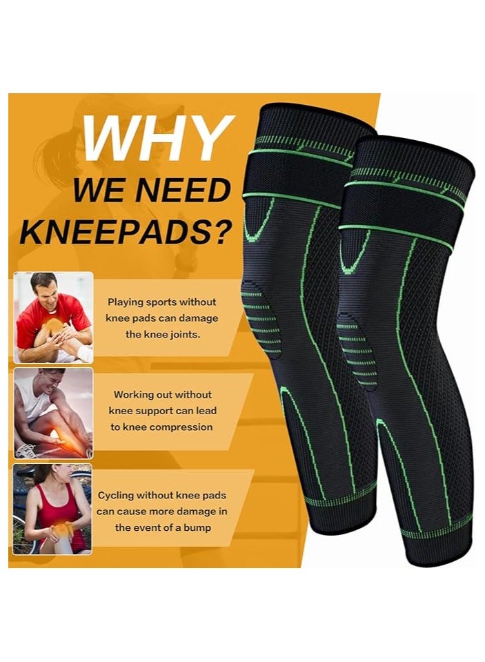Compression Leg Sleeves with Elastic Straps for Men & Women - Extra Long Knee Braces for Basketball, Football, Joint Pain - ACL Support - L - Image 3