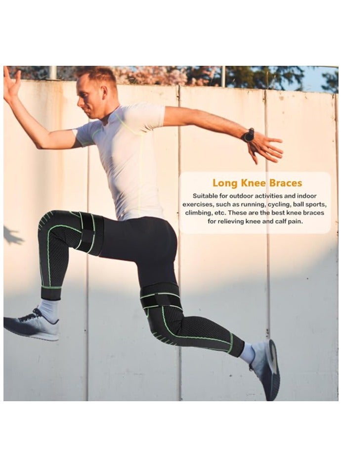 Compression Leg Sleeves with Elastic Straps for Men & Women - Extra Long Knee Braces for Basketball, Football, Joint Pain - ACL Support - L - Image 5