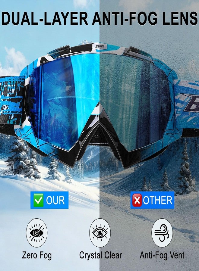بات فوكس نظارات باتفوكس للتزلج للرجال والنساء، نظارات مضادة للضباب للتزلج على الجليد، نظارات واقية للعينين فوق النظارات الطبية، حماية كاملة من الأشعة فوق البنفسجية للتزلج على الجليد والتزلج على الألواح - Image 2
