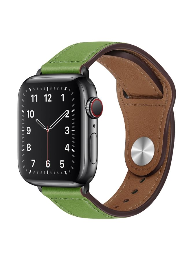 Replacement Strap PU Leather Black Buckle Watch Band For Apple Watch Series 9&8&7 41mm / SE 3&SE 2&6&SE&5&4 40mm / 3&2&1 38mm Green