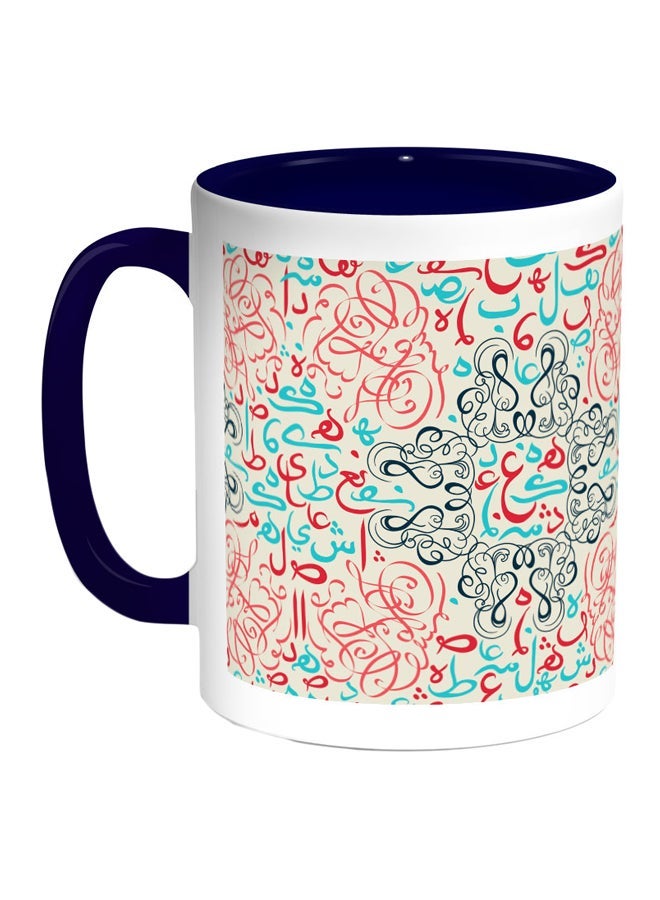 RYN Arabic Letters Printed Coffee Mug Blue/White/Red 11ounce
