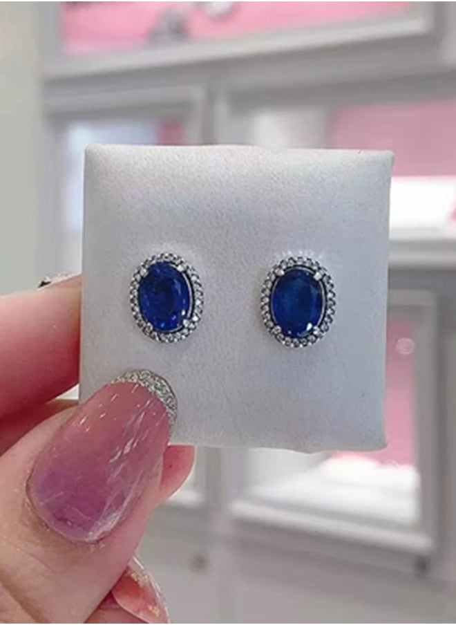 Generic Women's Classic Cubic Zirconia 925 Silver Personalized Style Blue Gemstone Shining Halo Earrings  - Image 5