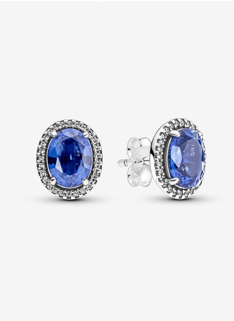 Women's Classic Cubic Zirconia 925 Silver Personalized Style Blue Gemstone Shining Halo Earrings