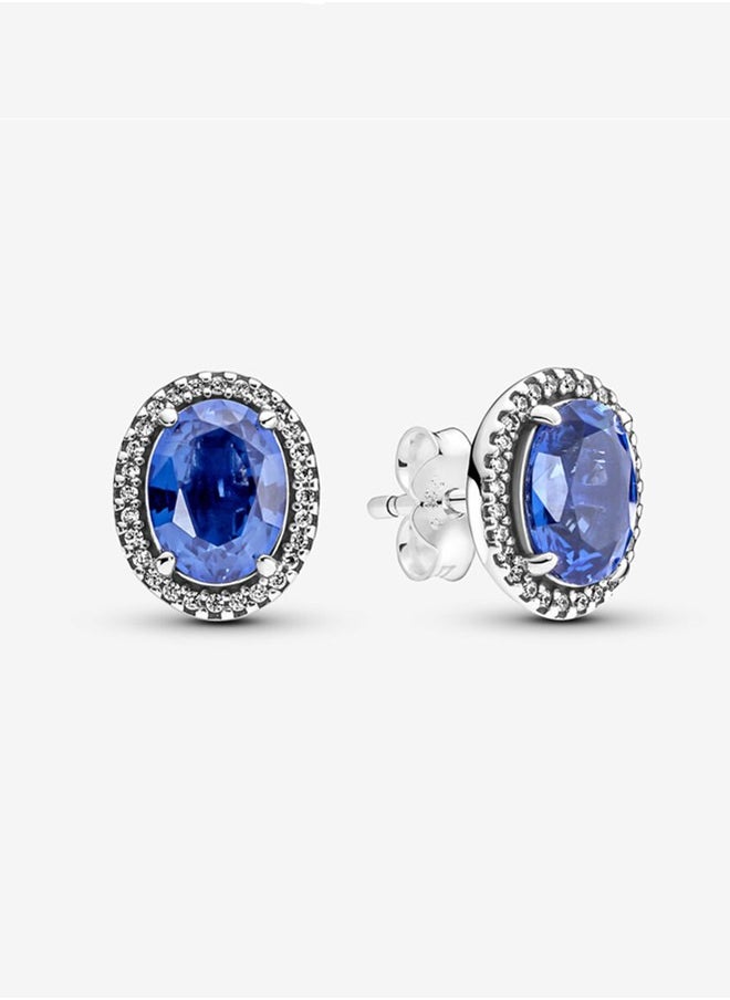 Generic Women's Classic Cubic Zirconia 925 Silver Personalized Style Blue Gemstone Shining Halo Earrings  - Image 1