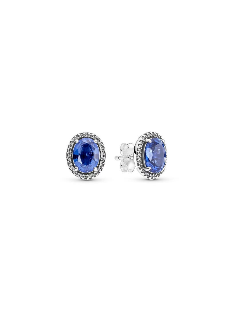 Generic Women's Classic Cubic Zirconia 925 Silver Personalized Style Blue Gemstone Shining Halo Earrings  - Image 2