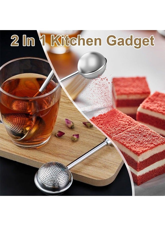 2Pcs Stainless Steel Tea Strainer Tea Infuser for Loose Leaf Tea,Baking Supplies Baker's Dusting Wand Sugar Shaker Duster Flour Duster  - Image 3