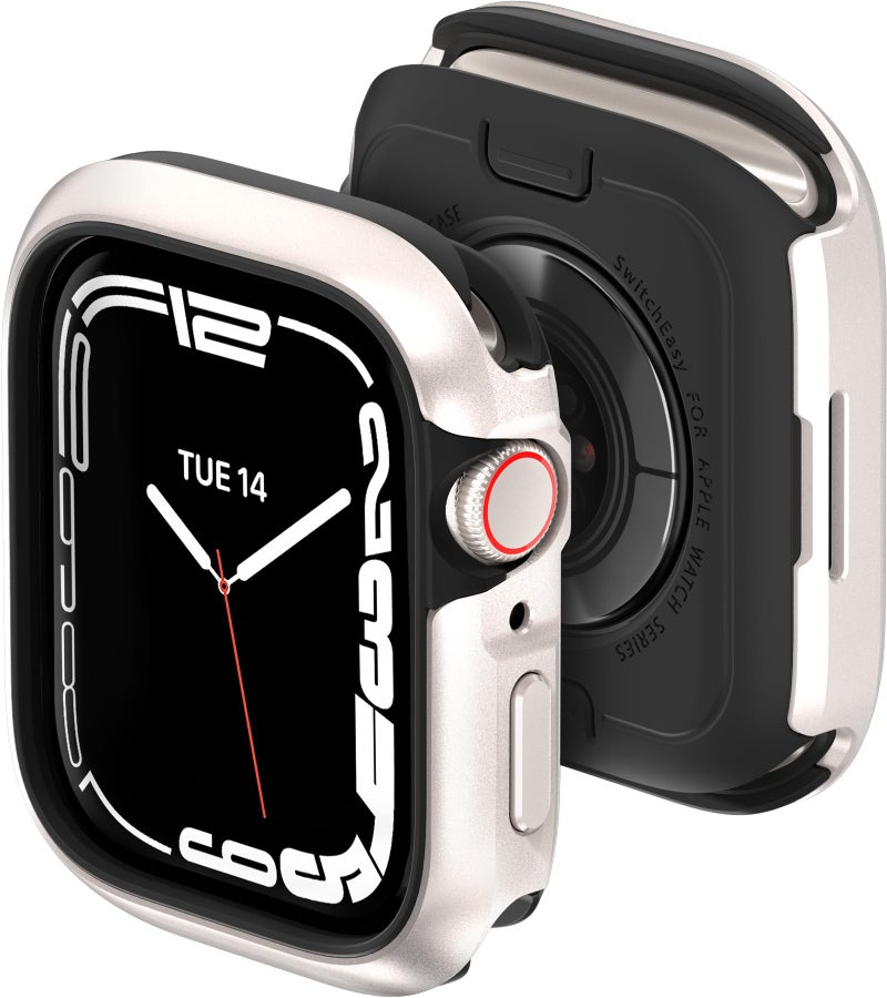 MAGEASY Aircraft-Grade Aluminum Rugged Case for 45mm Apple Watch Series 9, 8, 7 | 2 in 1 Metal Hard Shell with Shockproof Inner Bumper for Maxed Protection, Odyssey - Starlight White - Image 1