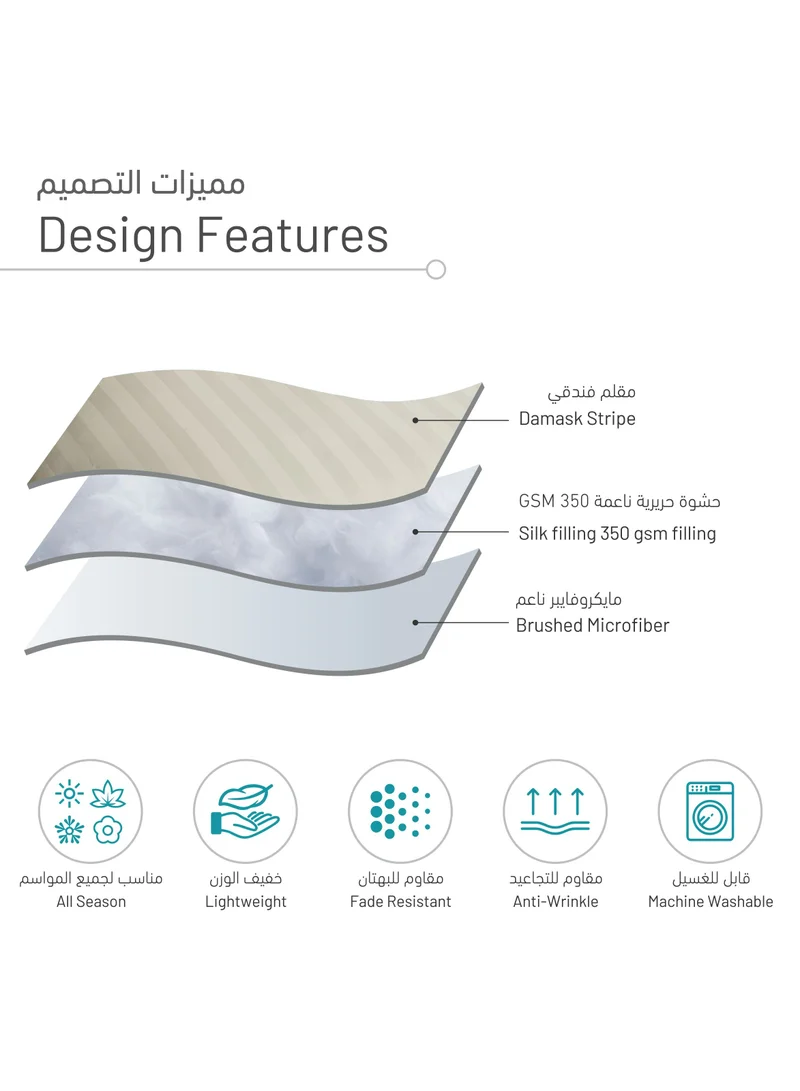 Donetella Comforter Set 4-Pcs Single Size (120 x 200 Cm)Bedding Set Damask Striped Pattern Hotel Style With Down Alternative Microfiber Filling, Cream