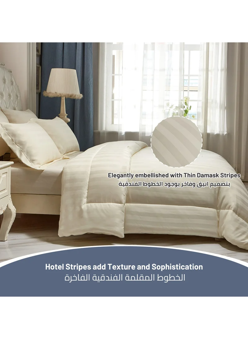 Donetella Comforter Set 4-Pcs Single Size (120 x 200 Cm)Bedding Set Damask Striped Pattern Hotel Style With Down Alternative Microfiber Filling, Cream