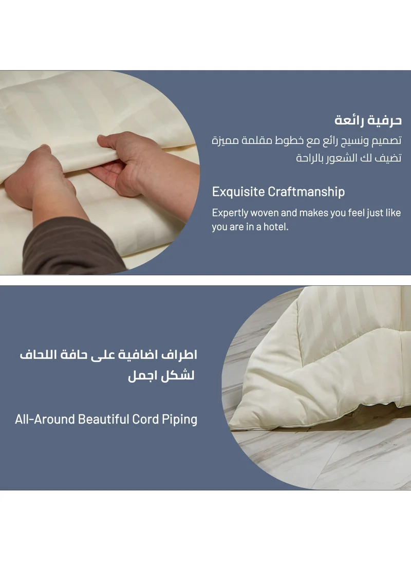 Donetella Comforter Set 4-Pcs Single Size (120 x 200 Cm)Bedding Set Damask Striped Pattern Hotel Style With Down Alternative Microfiber Filling, Cream