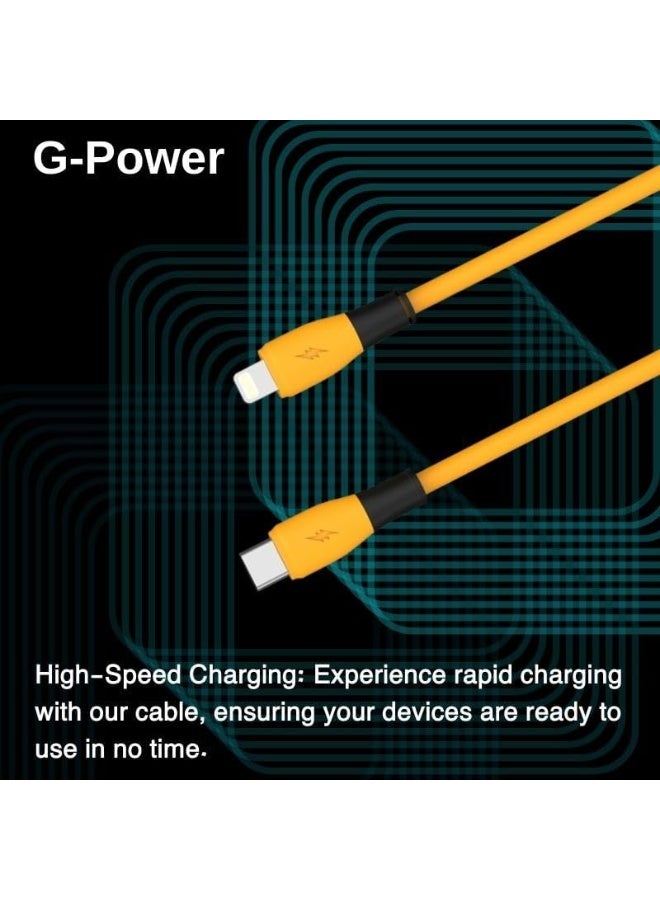 جي باور كابل الشحن السريع G-Power GP-C33 (USB-C إلى Lightning) بقدرة 27 واط، متوافق مع سلسلة iPhone 14/13/12/11 سلسلة سامسونج، جوجل بيكسل، ماك بوك، آيباد، وأجهزة التابلت، طول 1.2 متر - أصفر - Image 2