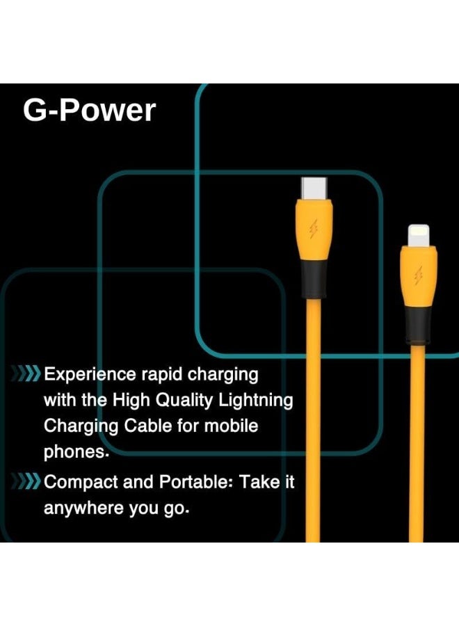 جي باور كابل الشحن السريع G-Power GP-C33 (USB-C إلى Lightning) بقدرة 27 واط، متوافق مع سلسلة iPhone 14/13/12/11 سلسلة سامسونج، جوجل بيكسل، ماك بوك، آيباد، وأجهزة التابلت، طول 1.2 متر - أصفر - Image 4