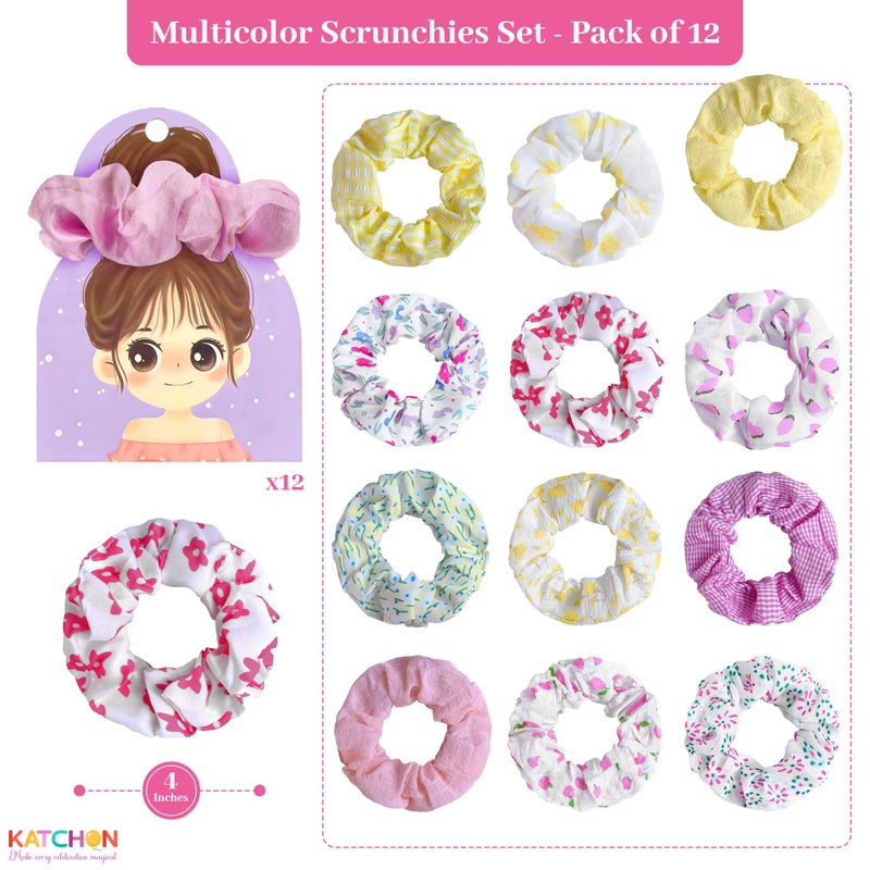 KatchOn, Multicolor Satin Hair Scrunchies - Pack of 12 | Spa Party Favors, Hair Accessories for Women, Girls, Valentines Day Gifts for Her | Birthday Gift for Girlfriend, Sister | Galentines Day Gifts - Image 2