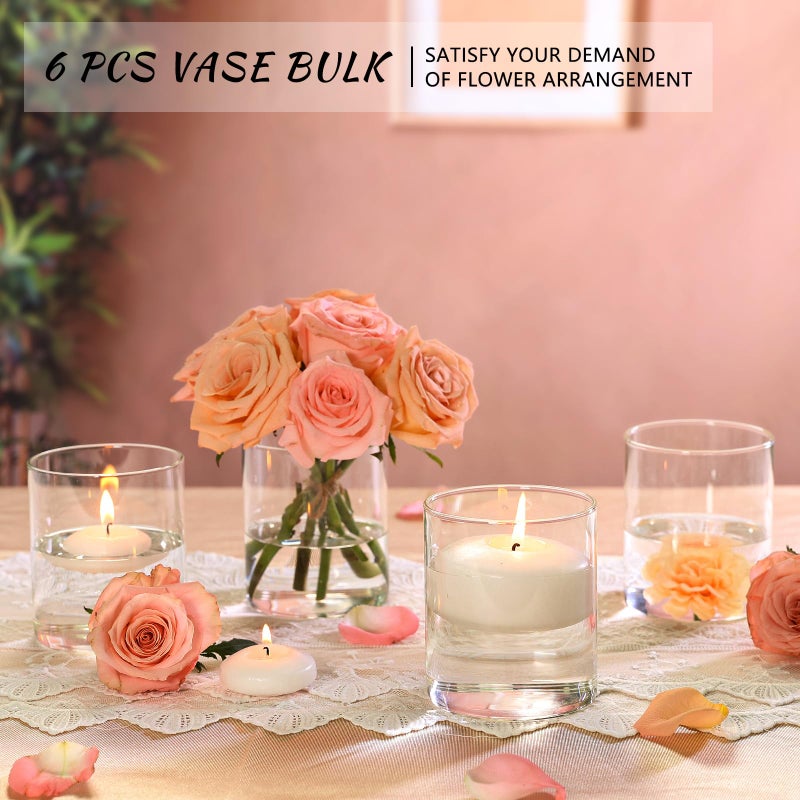 SUPMIND Glass Cylinder Vase Set of 6 for Centerpieces, 5 Inch Short Clear Flower Vases Bulk, Glass Hurricane Candle Holder for Table, Floating Candle Vases for Wedding Home DÃ©cor - Image 5