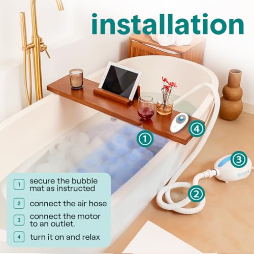 SereneLife Bubble Bath Mat, Non-Slip Bathtub Mat with Remote Control, Waterproof, Cushioned Design, Adjustable Bubbles, 8.2’ Air Hose and 47” x 14.2” Mold-Resistant Full Body Spa Massager - Image 5