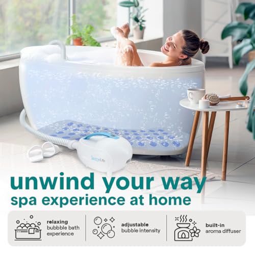SereneLife Bubble Bath Mat, Non-Slip Bathtub Mat with Remote Control, Waterproof, Cushioned Design, Adjustable Bubbles, 8.2’ Air Hose and 47” x 14.2” Mold-Resistant Full Body Spa Massager - Image 2