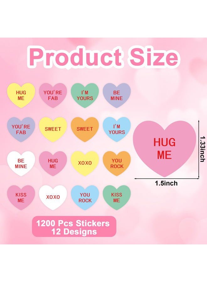 Fairooth 1200 PCS Valentines Day Heart Stickers Roll 1.5" Candy Heart Stickers for Kids Colorful Conversation Hearts Self-Adhesive Labels for Valentines Classroom Cards Envelopes Boxes Gift Decor - Image 2
