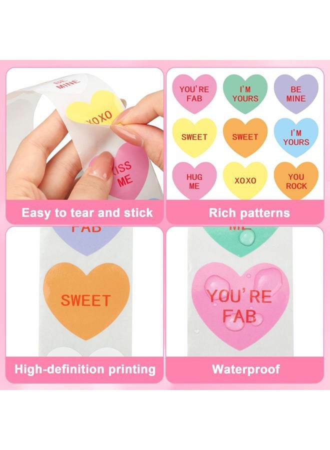 Fairooth 1200 PCS Valentines Day Heart Stickers Roll 1.5" Candy Heart Stickers for Kids Colorful Conversation Hearts Self-Adhesive Labels for Valentines Classroom Cards Envelopes Boxes Gift Decor - Image 3