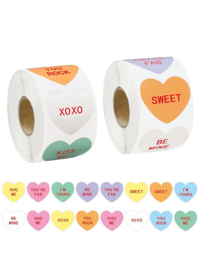 Fairooth 1200 PCS Valentines Day Heart Stickers Roll 1.5" Candy Heart Stickers for Kids Colorful Conversation Hearts Self-Adhesive Labels for Valentines Classroom Cards Envelopes Boxes Gift Decor - Image 1