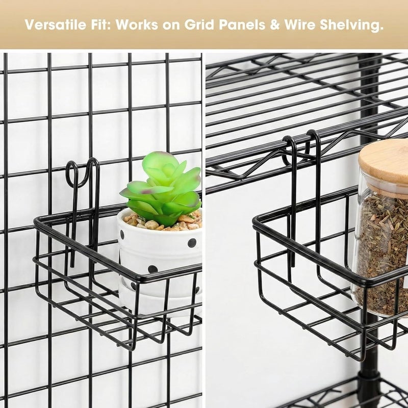 ANZOME Wall Grid Basket, Wire Basket With Hook, Wall Mount Organizer for Wall Grid Panel(Black) - Image 3