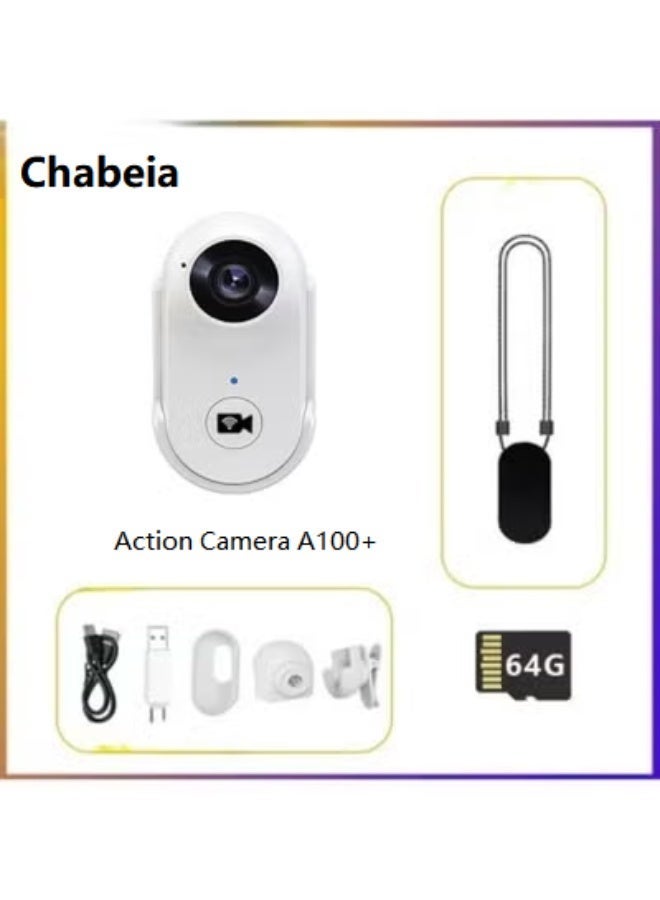 Chabeia Thumb Action Camera, Wearable Action Body Cam, Premium Portable Action Camcorder, Thumb Size Hands Free Recording Camera, for Travel, Pet, Underwater Photography (Contains 64G memory card, data cable, adapter, silicone cover, base, back clip, magnetic collar，Black) - Image 1