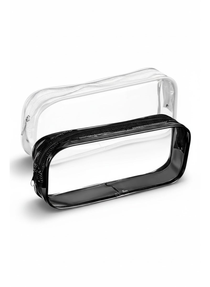 Ferepiper 2 pcs clear pencil bag with pvc zipper white and black - Image 1