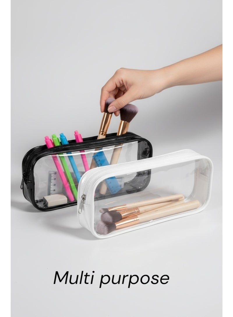 Ferepiper 2 pcs clear pencil bag with pvc zipper white and black - Image 4