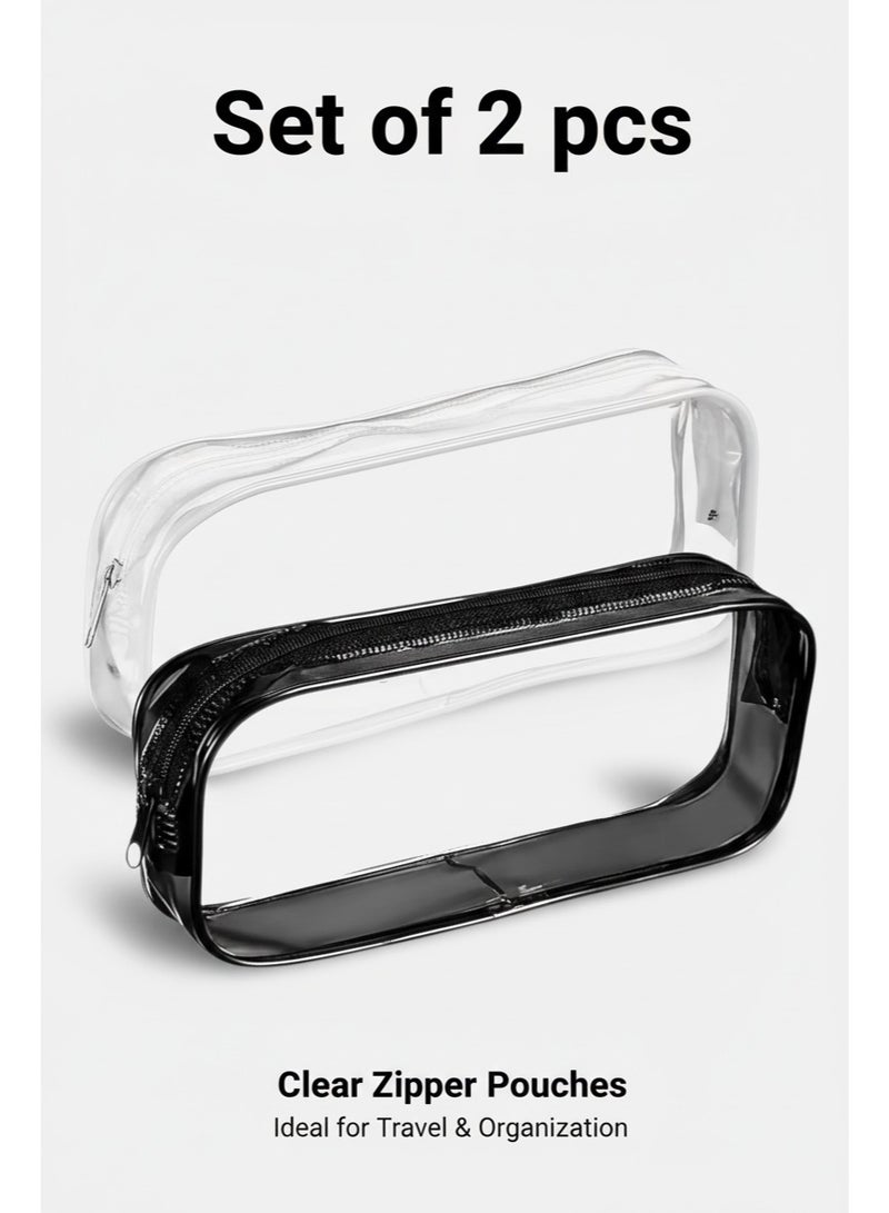Ferepiper 2 pcs clear pencil bag with pvc zipper white and black - Image 2