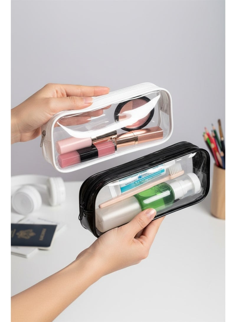 Ferepiper 2 pcs clear pencil bag with pvc zipper white and black - Image 5