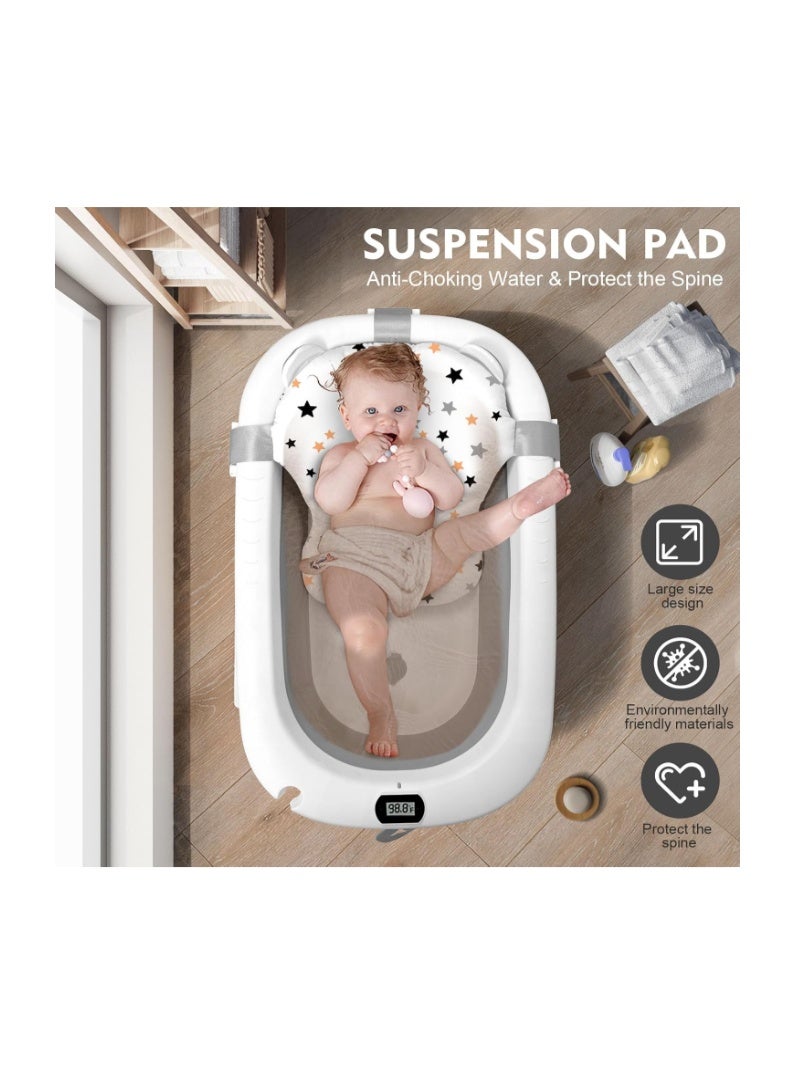 SKY-TOUCH Baby Foldable Bathing Tubs with Soft Bathmat Cushion & Thermometer, NewBorn Babybath Tub with Drain Hole, Non-Slip Support Leg for 0-6 Years Boy Girl - Image 4