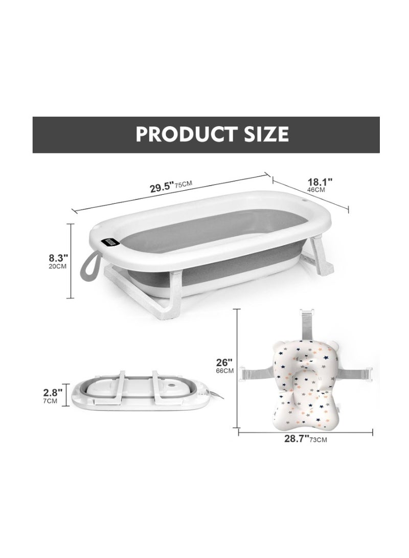 SKY-TOUCH Baby Foldable Bathing Tubs with Soft Bathmat Cushion & Thermometer, NewBorn Babybath Tub with Drain Hole, Non-Slip Support Leg for 0-6 Years Boy Girl - Image 3