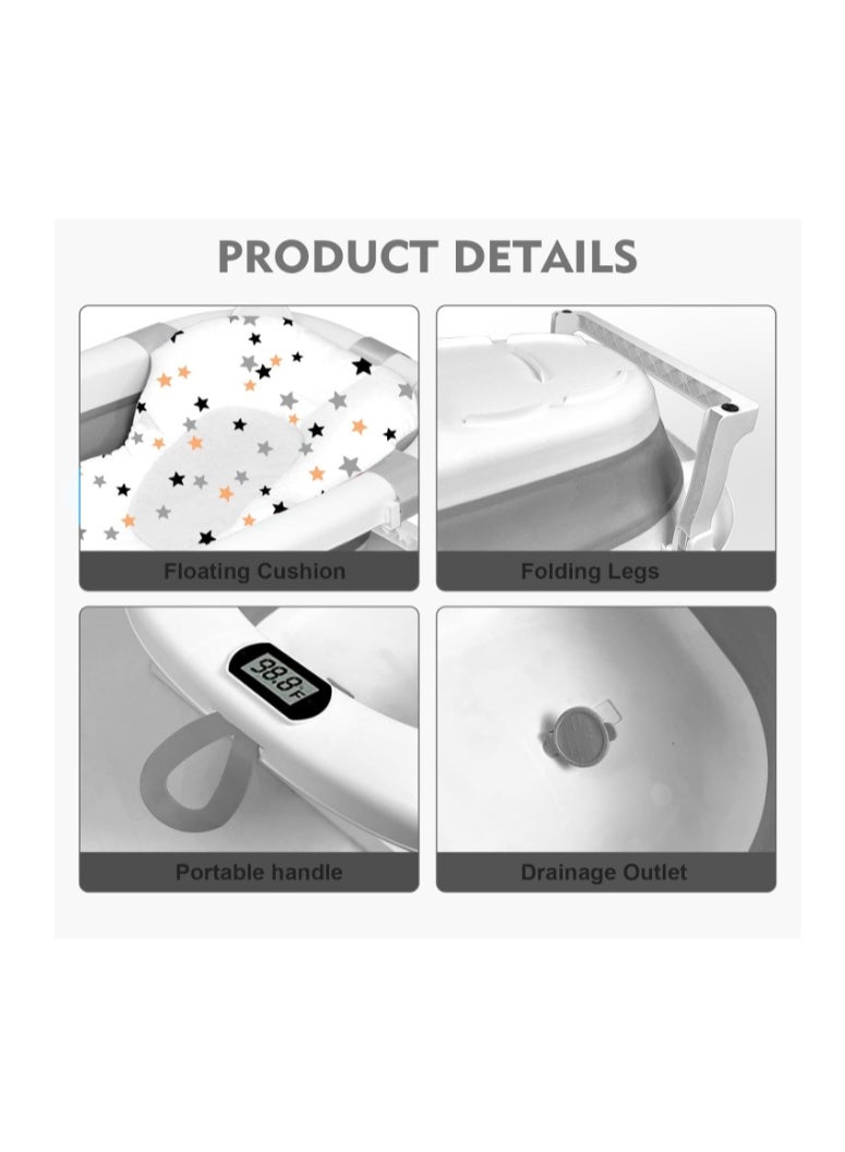 SKY-TOUCH Baby Foldable Bathing Tubs with Soft Bathmat Cushion & Thermometer, NewBorn Babybath Tub with Drain Hole, Non-Slip Support Leg for 0-6 Years Boy Girl - Image 5
