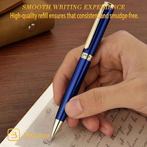 BEILUNER Blue Lacquer Gel Pen - Stunning Luxury Pen with 24K Gold Finish, ADMOK Black Refill, Executive Gift Set for Family & Friends, Writing, Fancy, Office, Retractable Pens - Image 4