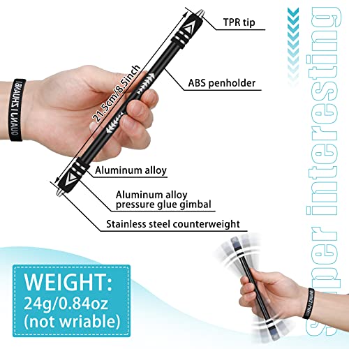 Geyee 4 Pcs Spinning Pen with 8 Pcs Silicone Bracelet Metal Gaming Finger, 8.5 Inch Fidget Anti Slip Rotating Pen Adults Office Supplies to Relieve Stress, No Refill - Image 2