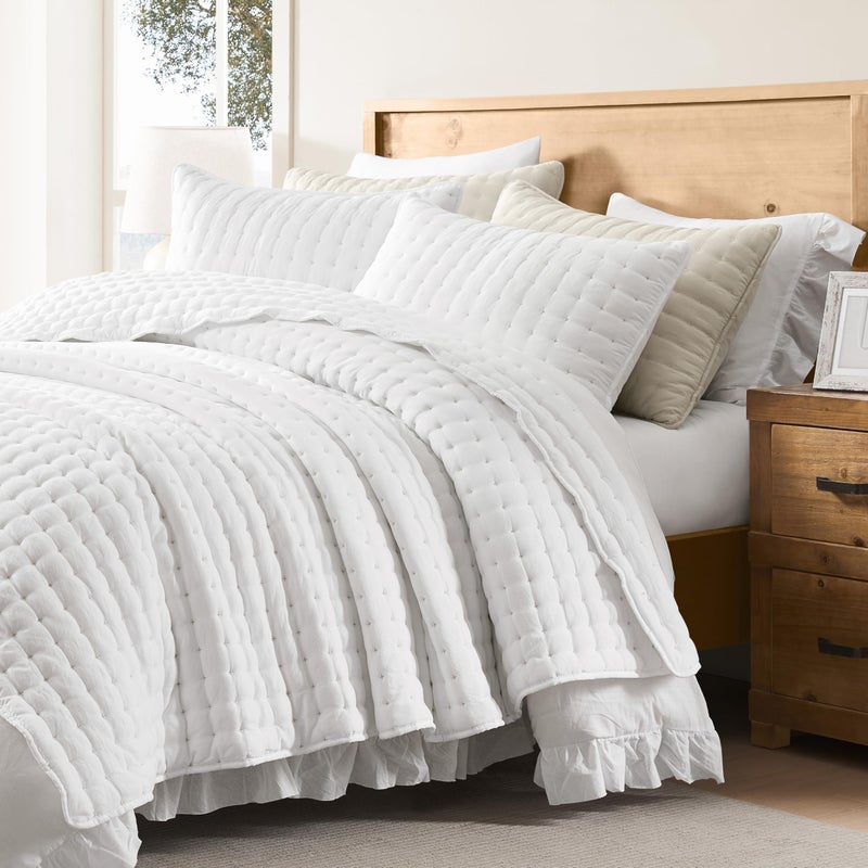 WDCOZY White California Cal King Size Quilt Bedding Sets with Pillow Shams, Oversized Lightweight Soft Bedspread Coverlet, Quilted Blanket Thin Comforter Bed Cover, 3 Pieces, 116x106 inches - Image 4