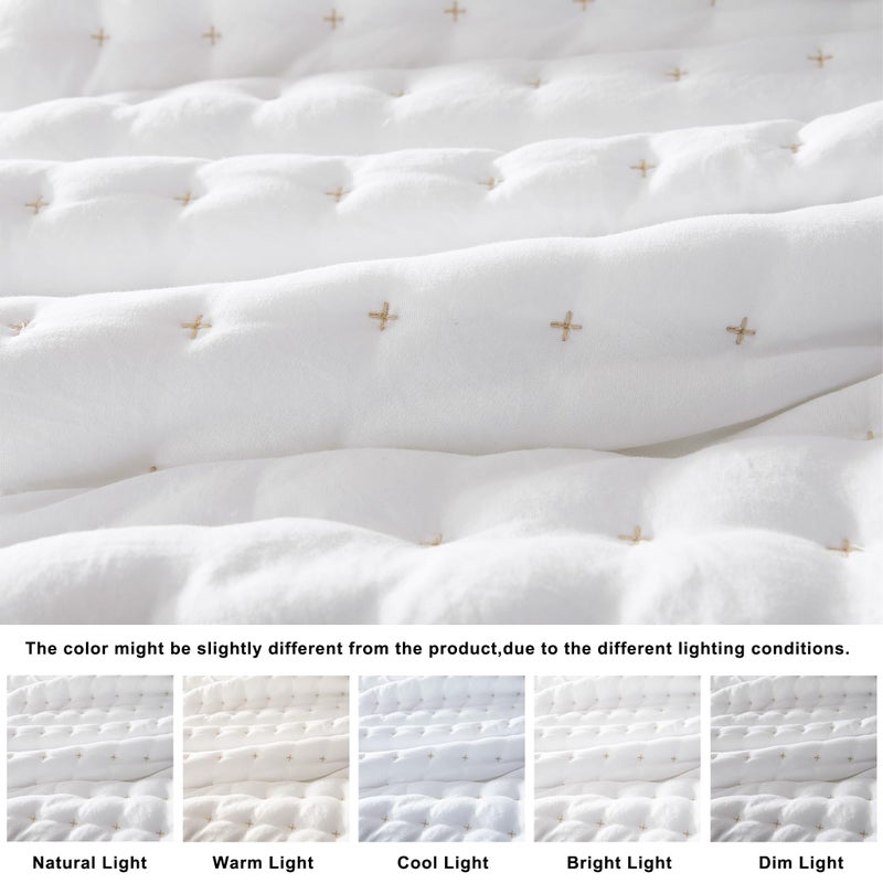 WDCOZY White California Cal King Size Quilt Bedding Sets with Pillow Shams, Oversized Lightweight Soft Bedspread Coverlet, Quilted Blanket Thin Comforter Bed Cover, 3 Pieces, 116x106 inches - Image 2