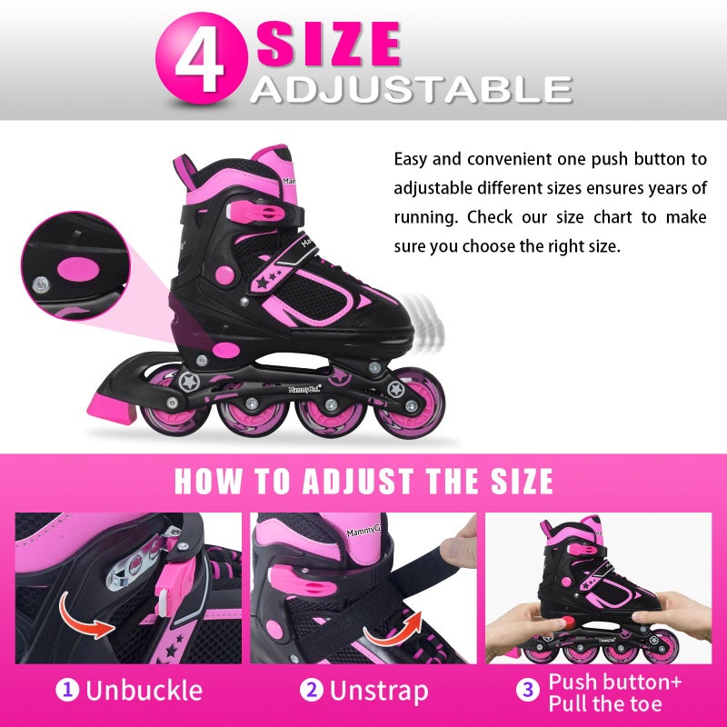 MammyGol Adjustable Inline Skates for Girls Kids Boys Youth with Light up Wheels, Rose Red Beginner Blades Roller Skates for Boys Size 5 6 7 8 Ages 4-12 - Image 4