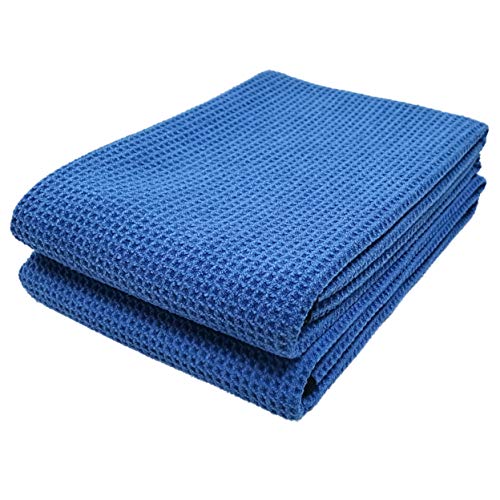 POLYTE Elite Microfiber Drying Towel (25x36, 2 Pack, Waffle, Blue) - Image 1
